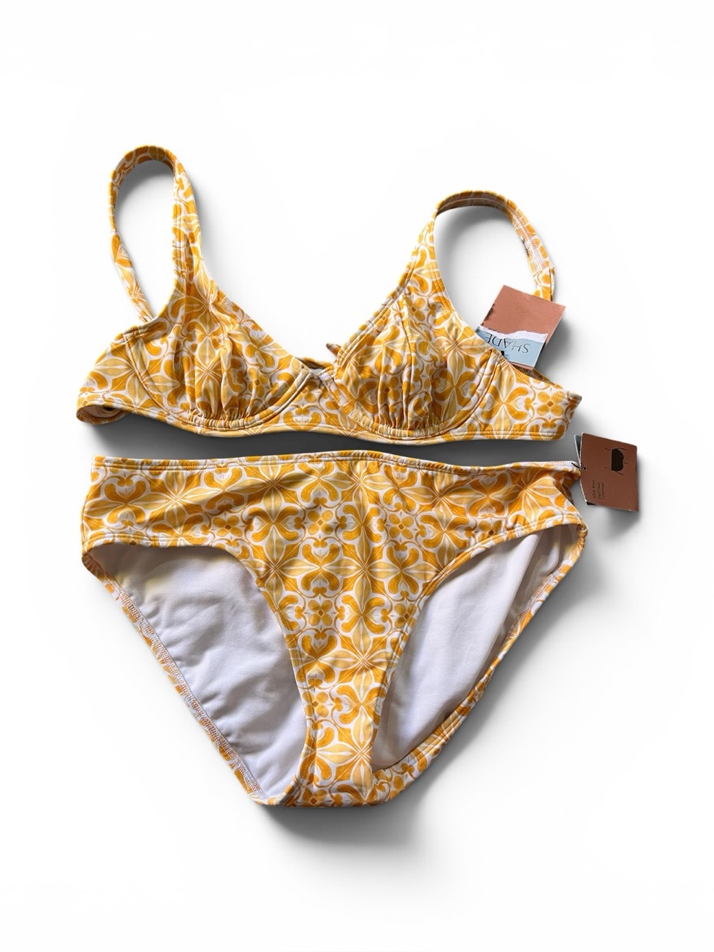 Shade & Shore Yellow Patterned Two-Piece Bikini Set Top 36B Lg Bottoms